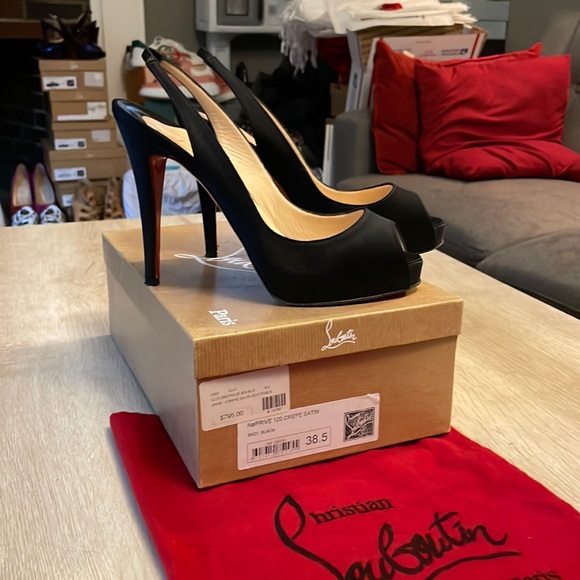 Christian Louboutin Shoes - Louboutin No Prive 120MM Black Crepe Satin - 38.5